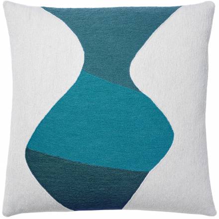 Judy Ross Textiles Hand-Embroidered Chain Stitch Totem Throw Pillow cream/azure/tropical blue/petrol